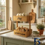 نمای بسته بندی سبد پیاز و سیب زمینی مدل چوبی دو طبقه کلاسیک برچسب و بسته بندی
