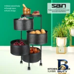 نمای بسته بندی سبد پیاز و سیب زمینی ساین مدل گرد چهارطبقه چرخ دار برچسب و بسته بندی