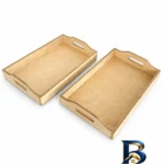 نمای بسته بندی سینی دسته دار مدل چوبی ساده سایز 35*24 سانتی متر مجموعه دو عددی برچسب و بسته بندی