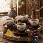 نمای بسته بندی ست فنجان و نعلبکی ۸ پارچه ۴ نفره مدل موکا برچسب و بسته بندی