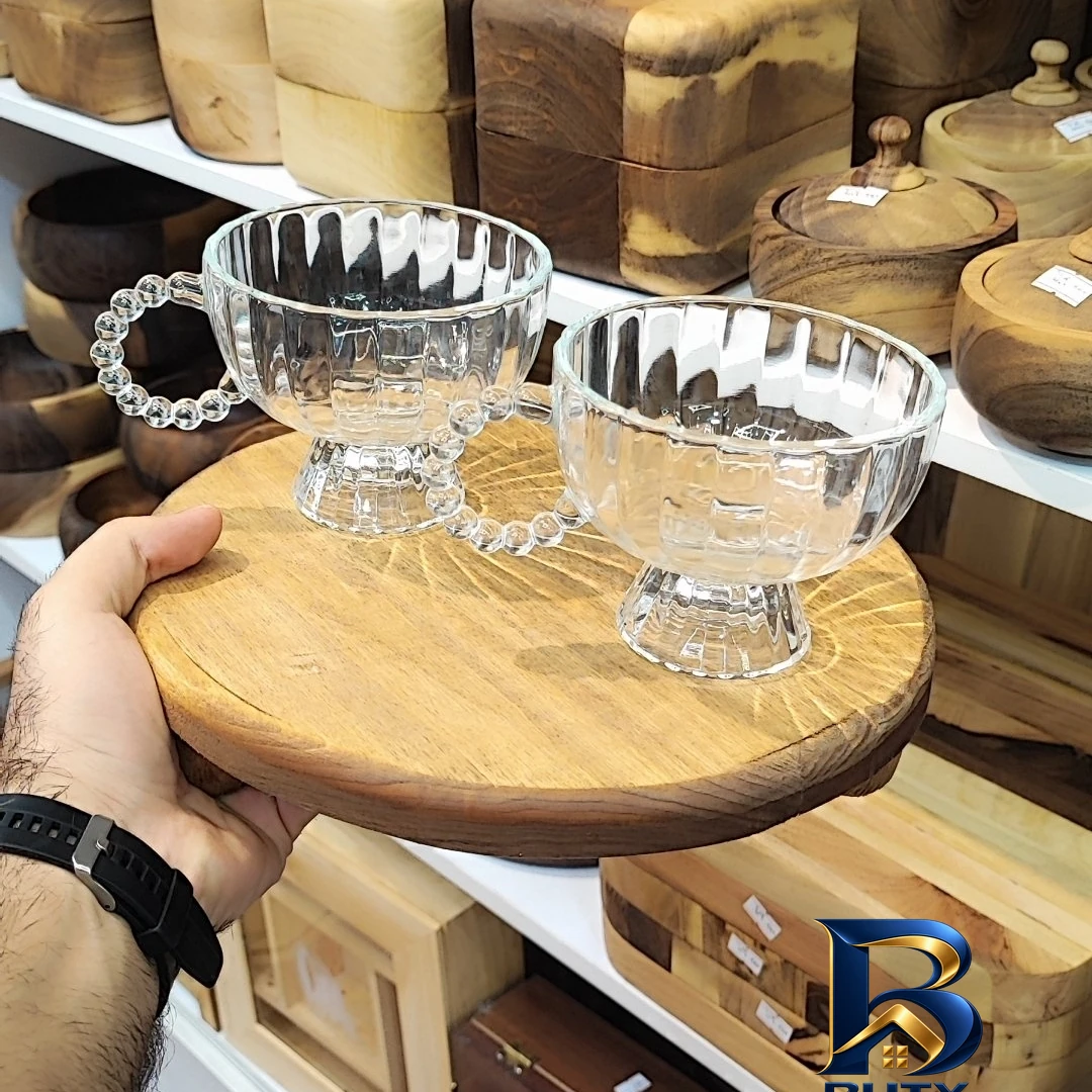 نمای بسته بندی بستنی خوری پایه دار مدل دسته مرواریدی مجموعه 2 عددی برچسب و بسته بندی
