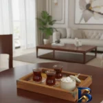 نمای بسته بندی سینی بدون دسته مدل چوبی اصل برچسب و بسته بندی