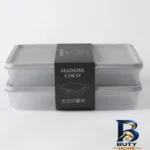 نمای بسته بندی ظرف نگهدارنده پلاستیکی مادام کوکو مدل Boonn برای یخچال بسته ۲ عددی برچسب و بسته بندی