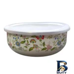 نمای بسته بندی ظرف نگهدارنده لعابی مدل گل ریز مناسب برای یخچال و فریزر مجموعه 5 عددی برچسب و بسته بندی