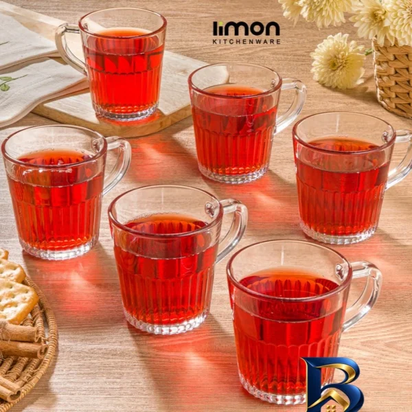 نمای بسته بندی لیوان لیمون مدل دسته دار کد 2281 - 280 سی سی مجموعه ۶ عددی برچسب و بسته بندی