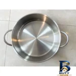 نمای بسته بندی تابه استیل دستیلوکس با دسته مقاوم برچسب و بسته بندی