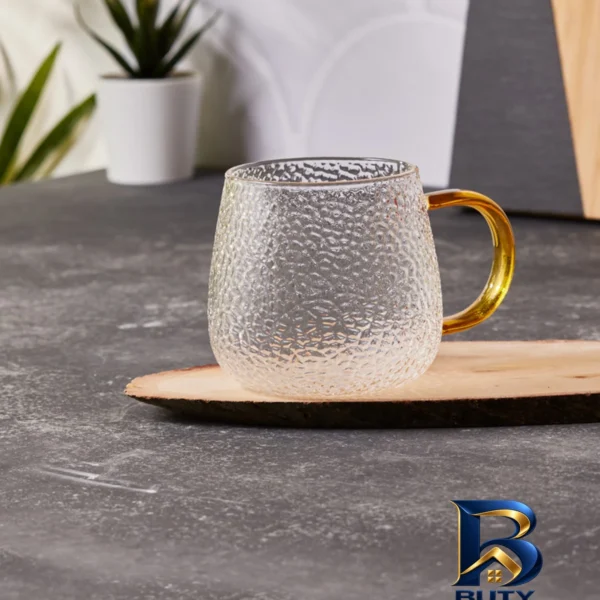 نمای بسته بندی لیوان پیرکس مدل دسته رنگی کد 450ML برچسب و بسته بندی