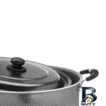 نمای بسته بندی قابلمه عروس با درب فلزی و روکش گرانیتی برچسب و بسته بندی