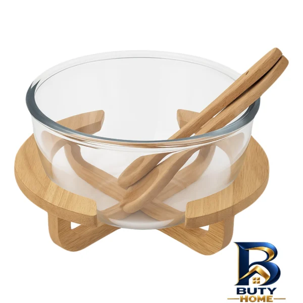 نمای بسته بندی ظرف سالاد ال وی کد 6353461460536 به همراه قاشق و چنگال چوبی برچسب و بسته بندی