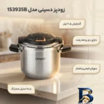 نمای بسته بندی زودپز دسینی با بدنه استیل و دو برنامه پخت برچسب و بسته بندی