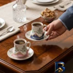 نمای بسته بندی سرویس قهوه خوری ۴ پارچه ۲ نفره مدل porio اصل برچسب و بسته بندی