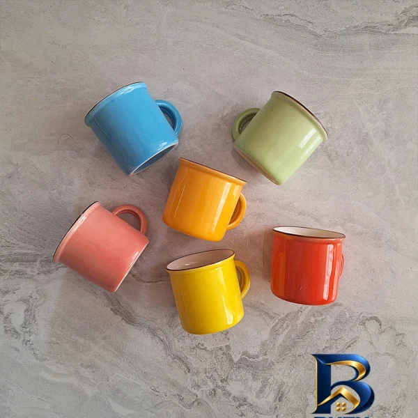 نمای بسته بندی فنجان قهوه خوری مدل کد colorful بسته 6 عددی برچسب و بسته بندی
