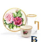 نمای بسته بندی سرویس چای خوری ۱۸ پارچه تویگار مدل Rose White برچسب و بسته بندی