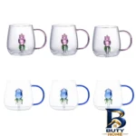 نمای بسته بندی لیوان مدل گلدار بروسیلیکات کد 1369n 2666 بسته دو عددی برچسب و بسته بندی