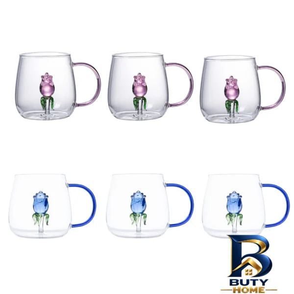 نمای بسته بندی لیوان مدل گلدار بروسیلیکات کد 1369n 2666 بسته دو عددی برچسب و بسته بندی