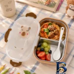 نمای بسته بندی ظرف غذا مدل Bear به همراه قاشق اصل برچسب و بسته بندی