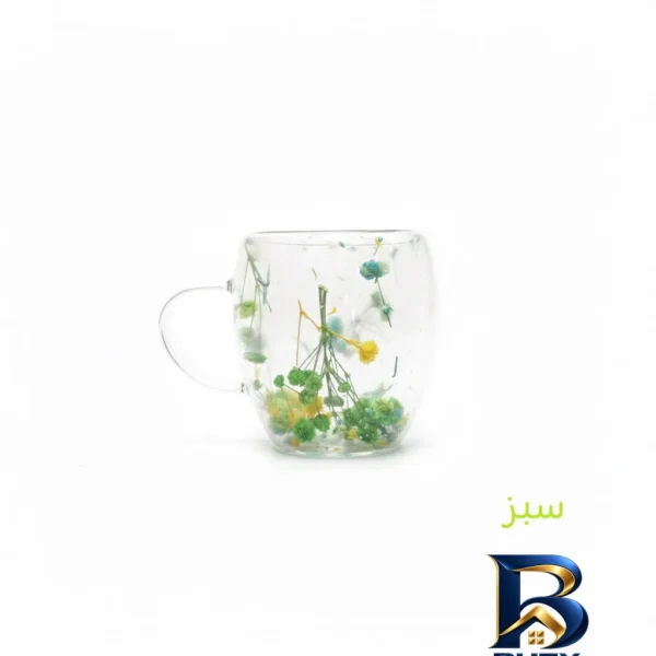 نمای بسته بندی فنجان گلدار مدل دوجداره کد 01 برچسب و بسته بندی