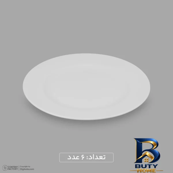 نمای بسته بندی سرویس غذاخوری چینی ۲۵ پارچه ۶ نفره مقصود مدل دایره کد 001 برچسب و بسته بندی