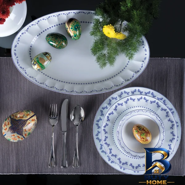 نمای بسته بندی سرویس غذاخوری 29 پارچه چینی زرین ایران مدل فرانسیس نئوکلاسیک درجه یک برچسب و بسته بندی