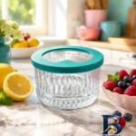 نمای بسته بندی ظرف نگهدارنده شیشه ای بلور اصفهان مدل HIDA برای یخچال و فریزر مجموعه 6 عددی برچسب و بسته بندی