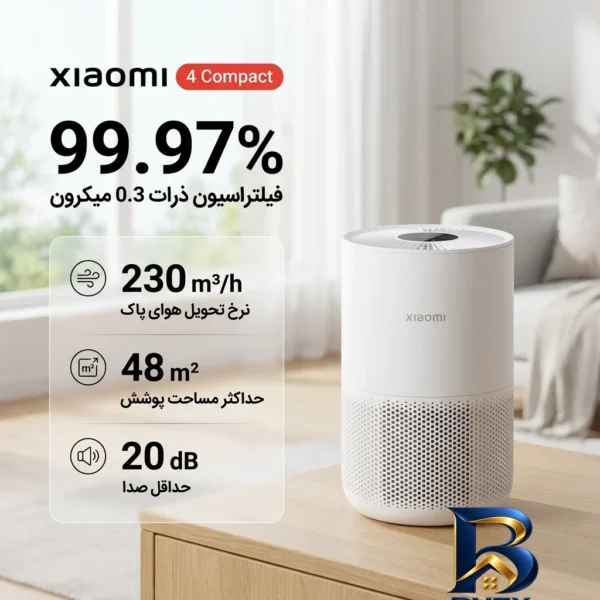 نمای کناری دستگاه تصفیه هوا شیائومی مدل 4Compact عمق قاب و پروفایل