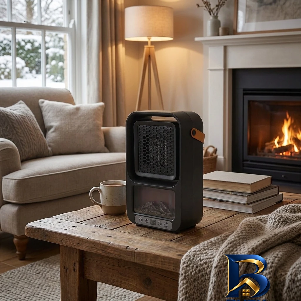 نمای کناری هیتر رومیزی طرح مدل 2112-FAN HEATER عمق قاب و پروفایل