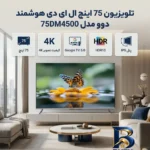 نمای بسته بندی تلویزیون ۷۵ اینچ ال ای دی هوشمند دوو مدل ۷۵DM۴۵۰۰ اصل برچسب و بسته بندی