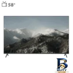 نمای بسته بندی تلویزیون ال ای دی هوشمند جی پلاس مدل GTV-۵۸SU۷۳۸NX سایز ۵۸ اینچ اصل برچسب و بسته بندی