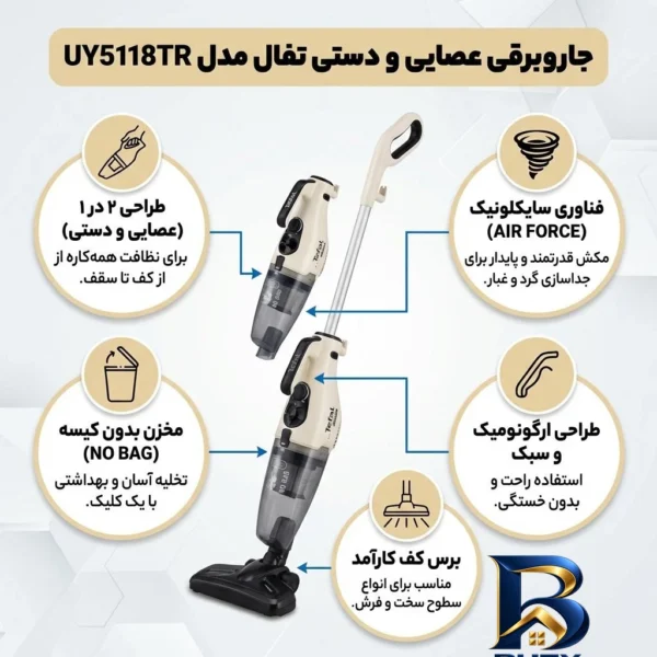 نمای بسته بندی جاروبرقی تفال مدل UY۵۱۱۸TR اصل برچسب و بسته بندی
