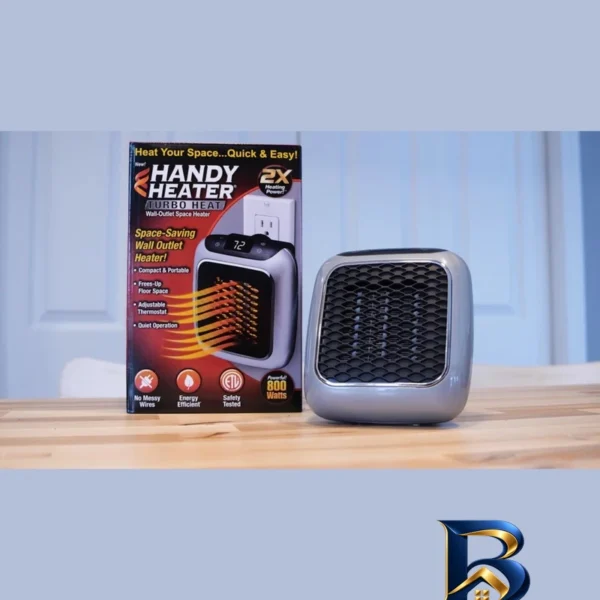 نمای بسته بندی هیتر دیواری برقی مدل HANDY HEATER برچسب و بسته بندی