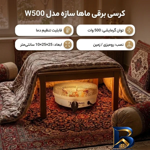 نمای بسته بندی کرسی برقی ماها سازه مدل W۵۰۰ اصل برچسب و بسته بندی