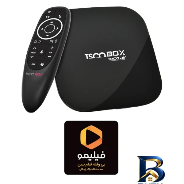 نمای بسته بندی اندروید باکس تسکو مدل TAB ECO AIR به همراه ایر ماوس و اشتراک فیلیمو برچسب و بسته بندی
