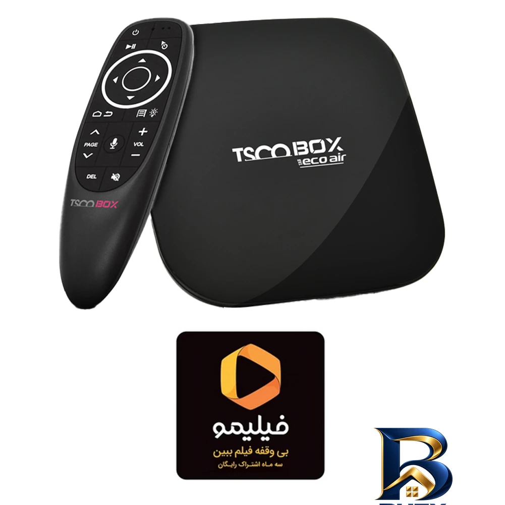 نمای بسته بندی اندروید باکس تسکو مدل TAB ECO AIR به همراه ایر ماوس و اشتراک فیلیمو برچسب و بسته بندی