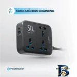 نمای جزئیات چندراهی برق محافظ دار پاورولوجی مدل Power strip ۳AC ۳۲۵۰W PWCUQC۰۳۷ اصل نمای نزدیک بافت پرز