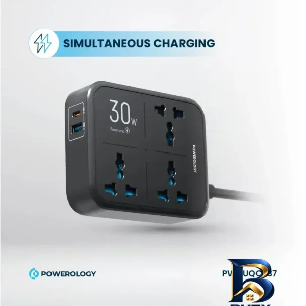 نمای جزئیات چندراهی برق محافظ دار پاورولوجی مدل Power strip ۳AC ۳۲۵۰W PWCUQC۰۳۷ اصل نمای نزدیک بافت پرز
