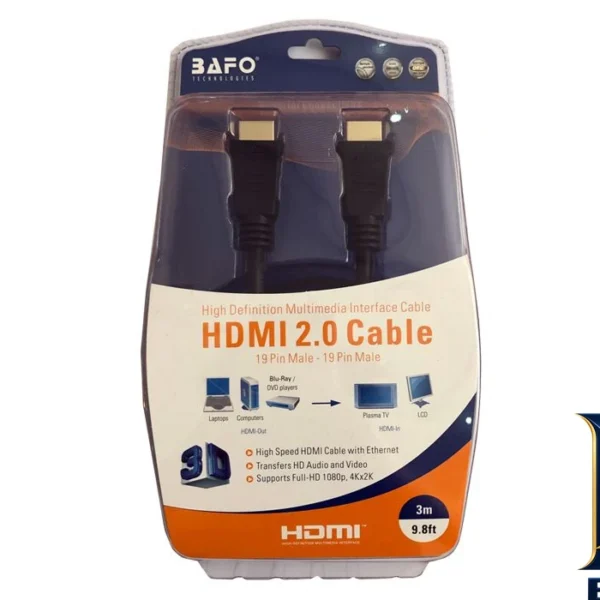 نمای بسته بندی کابل HDMI بافو مدل A۲ طول ۳ متری اصل برچسب و بسته بندی