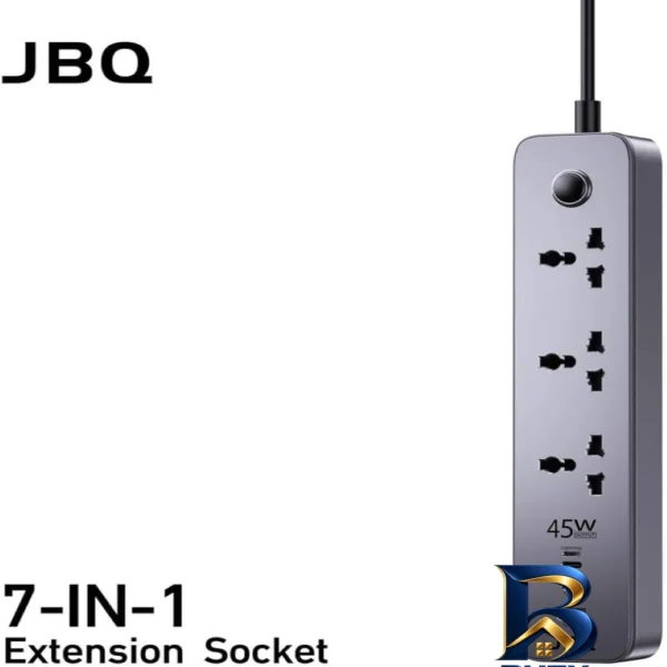 نمای جزئیات چندراهی برق جی بی کیو مدل ۷in۱ extention socket اصل نمای نزدیک بافت پرز