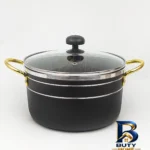 نمای بسته بندی قابلمه ماربل ظرف سازان اسدیان با در پیرکس و سوپاپ بخار برچسب و بسته بندی