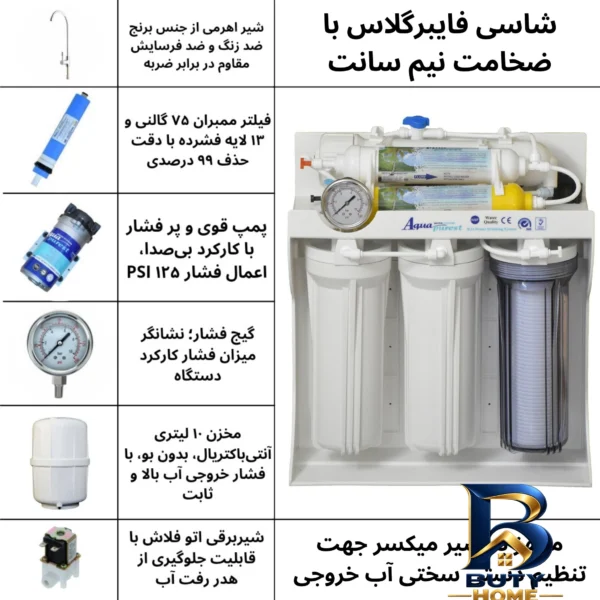 نمای جزئیات دستگاه تصفیه کننده آب آکوا پیورست مدل TM 1011 با شیر اهرمی نمای نزدیک دانه