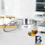 نمای بسته بندی تابه ام جی اس با روکش استیل ضد زنگ و در دو دسته برچسب و بسته بندی