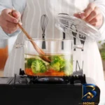 نمای بسته بندی قابلمه پیرکس دو دسته با درب شیشه ای برچسب و بسته بندی