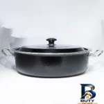 نمای بسته بندی تابه گرانیتی ظرفیران مدل کرال با در و دسته استیل برچسب و بسته بندی