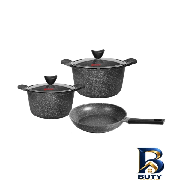 نمای بسته بندی سرویس پخت و پز گرانیتی ۵ پارچه کاندید مدل اوشن برچسب و بسته بندی