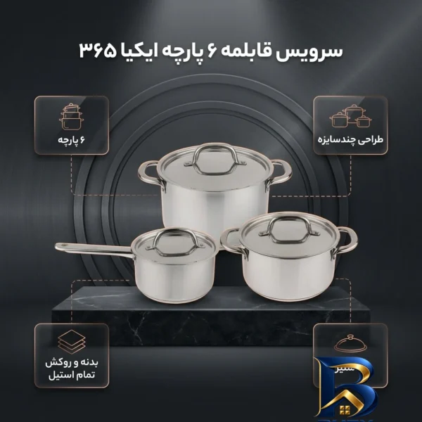نمای بسته بندی سرویس قابلمه ۶ پارچه ایکیا مدل ۳۶۵ برچسب و بسته بندی