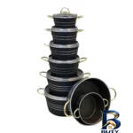 نمای بسته بندی سرویس پخت و پز ۱۴ پارچه هلنا طرح چدن مدل لانه زنبوری برچسب و بسته بندی