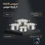 نمای بسته بندی سرویس قابلمه 8 پارچه مدل عروس با کیفیت برچسب و بسته بندی