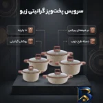 نمای بسته بندی سرویس پخت و پز گرانیتی ۱۰ پارچه بازرگانی زیو مدل ZCS-۸۵۴۰/۵S۳۲ اصل برچسب و بسته بندی