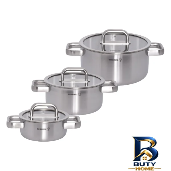 نمای بسته بندی سرویس قابلمه و تابه استیل ۸ پارچه کرکماز مدل SILVERA کد 2788 برچسب و بسته بندی