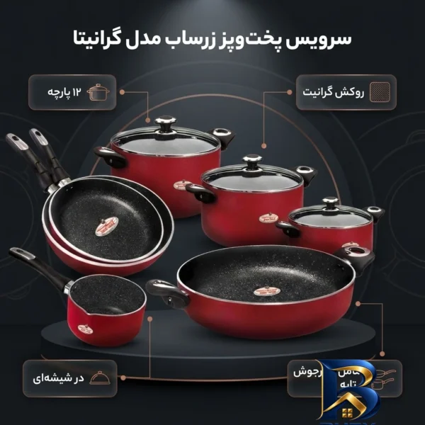 نمای بسته بندی سرویس پخت و پز ۱۲ پارچه زرساب مدل گرانیتا ۷۵۸۰ برچسب و بسته بندی