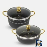 نمای بسته بندی سرویس قابلمه و تابه گرانیت ۴ پارچه ظرف سازان اسدیان مدل ماربل برچسب و بسته بندی